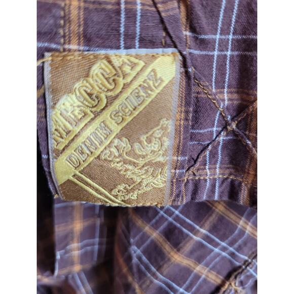 Mecca Mens Button-Up Collared Long Sleeve Shirt 5X Brown Plaid Windowpane Y2K - Picture 4 of 6